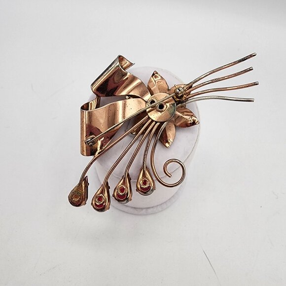 Vintage Sterling Silver with Rose Gold Vermeil Plum Rhinestone Floral Brooch 40s - Picture 10 of 12